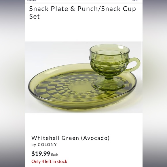 (2 piece/1 set) Whitehall Green Avocado by COLONY Snack Plate & Cup Set - Picture 2 of 2